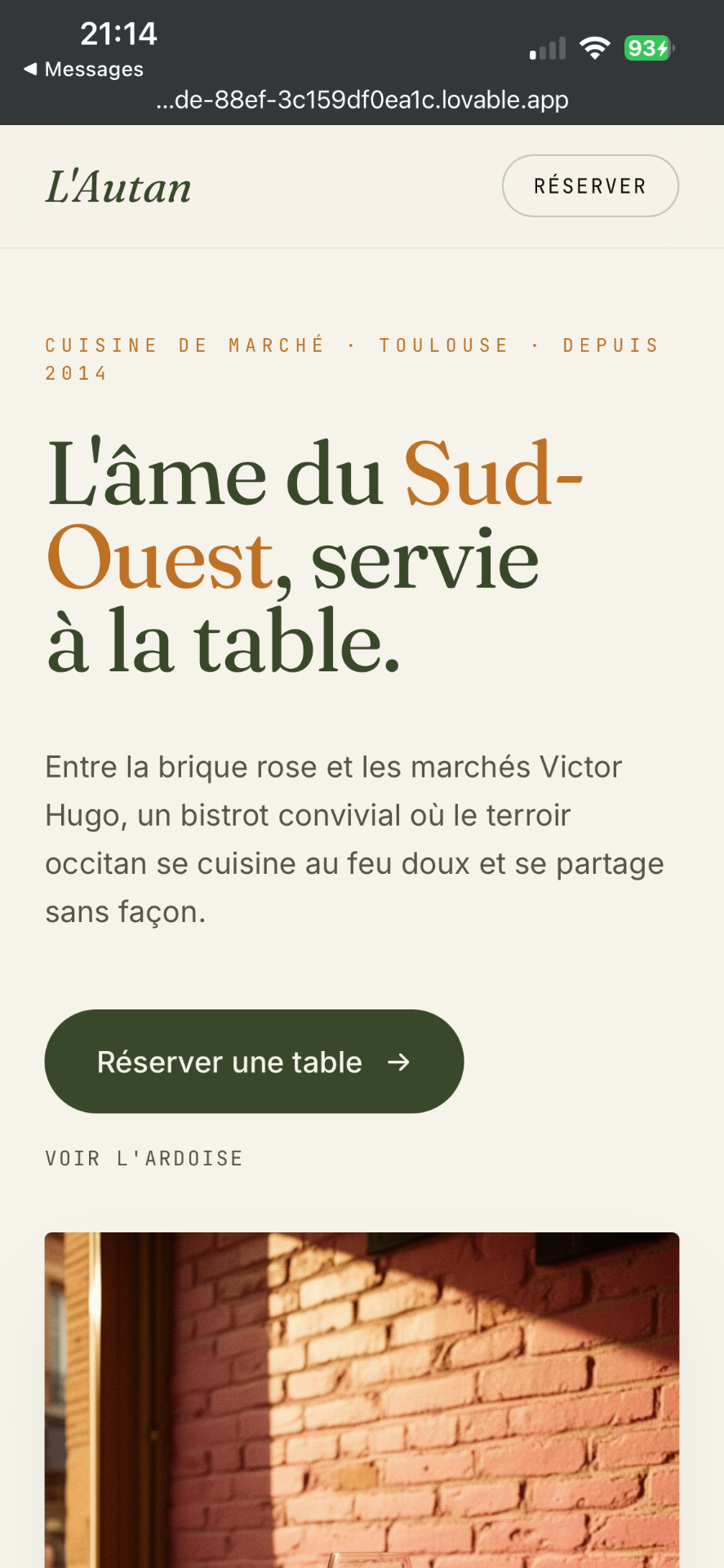 Aperçu d’un exemple de site internet de bistrot créé par Slowb
